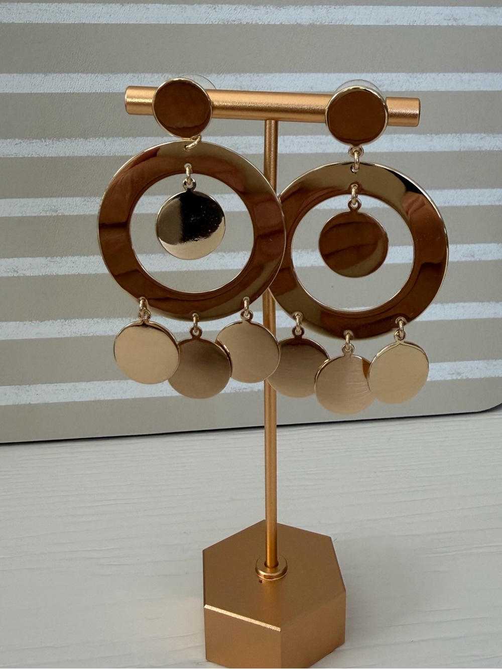J. Crew Gold Circular Dangle Earrings on Stand